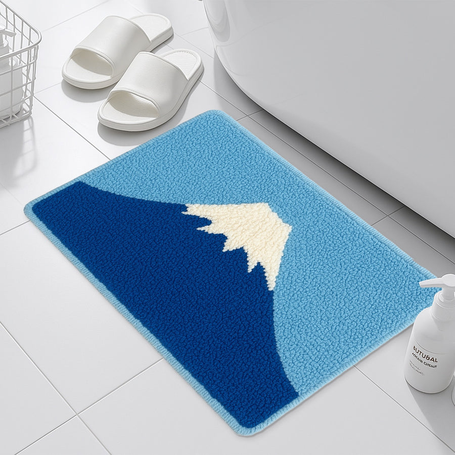 Feblilac Mount Fuji Tufted Bath Mat – Blue and White