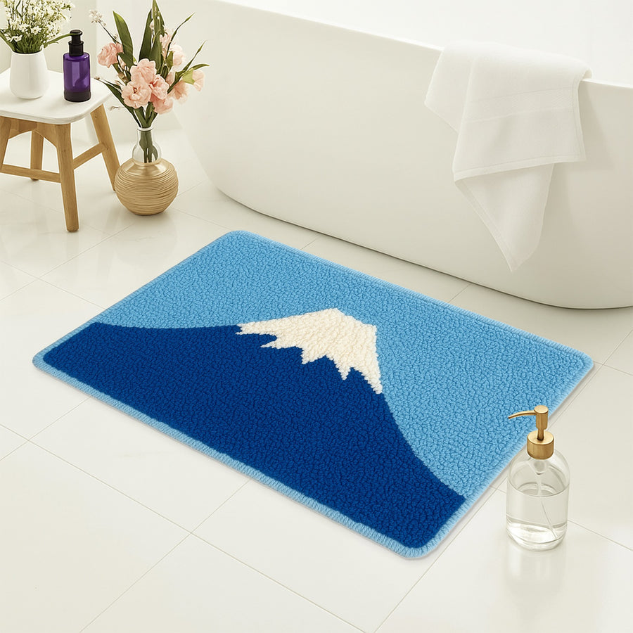 Feblilac Mount Fuji Tufted Bath Mat – Blue and White