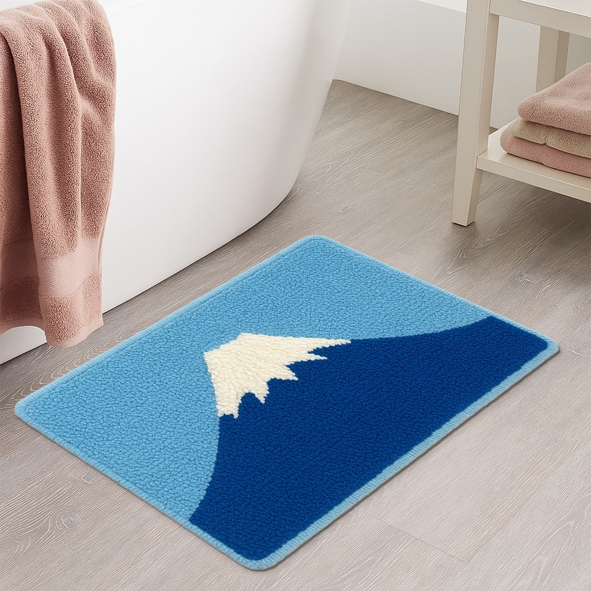 Feblilac Mount Fuji Tufted Bath Mat – Blue and White