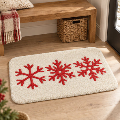Feblilac Christmas Snowflake Trio Tufted Bath Mat – Red on Cream