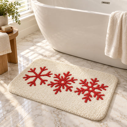 Feblilac Christmas Snowflake Trio Tufted Bath Mat – Red on Cream
