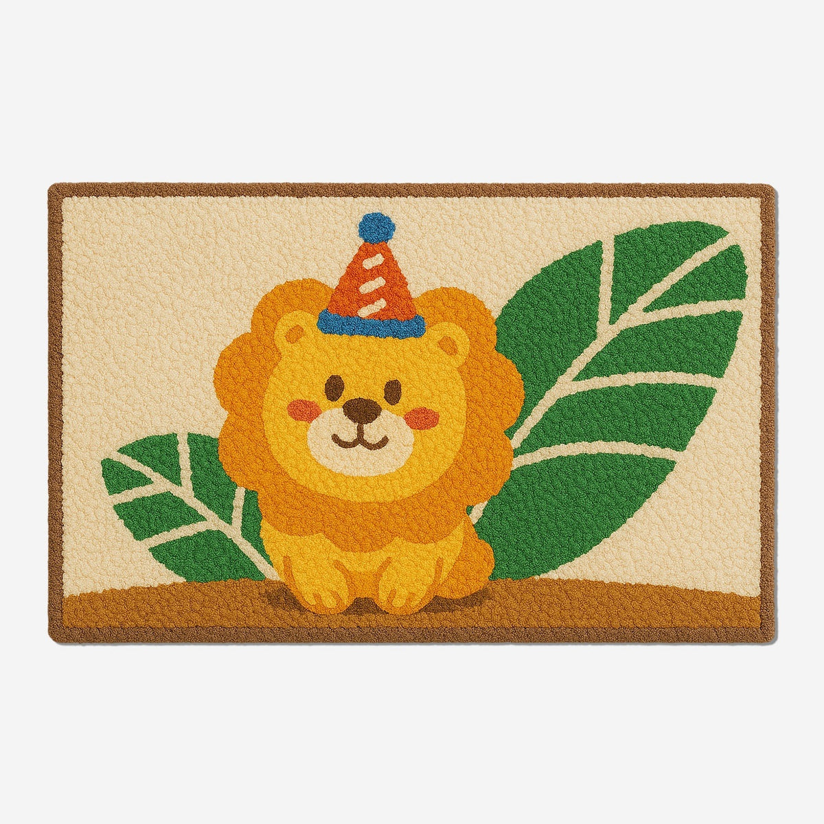 Feblilac Cute Lion Tufted Bath Mat – Party Lion and Leaves