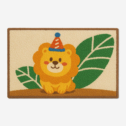 Feblilac Cute Lion Tufted Bath Mat – Party Lion and Leaves