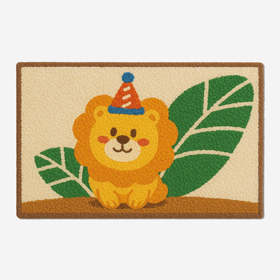 Feblilac Cute Lion Tufted Bath Mat – Party Lion and Leaves