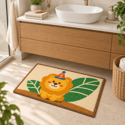 Feblilac Cute Lion Tufted Bath Mat – Party Lion and Leaves