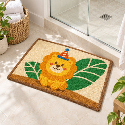 Feblilac Cute Lion Tufted Bath Mat – Party Lion and Leaves