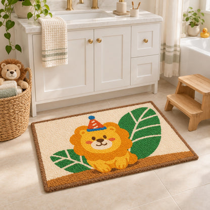 Feblilac Cute Lion Tufted Bath Mat – Party Lion and Leaves
