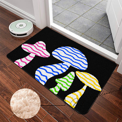 Feblilac Black Background Color Mushroom Tufted Bath Mat