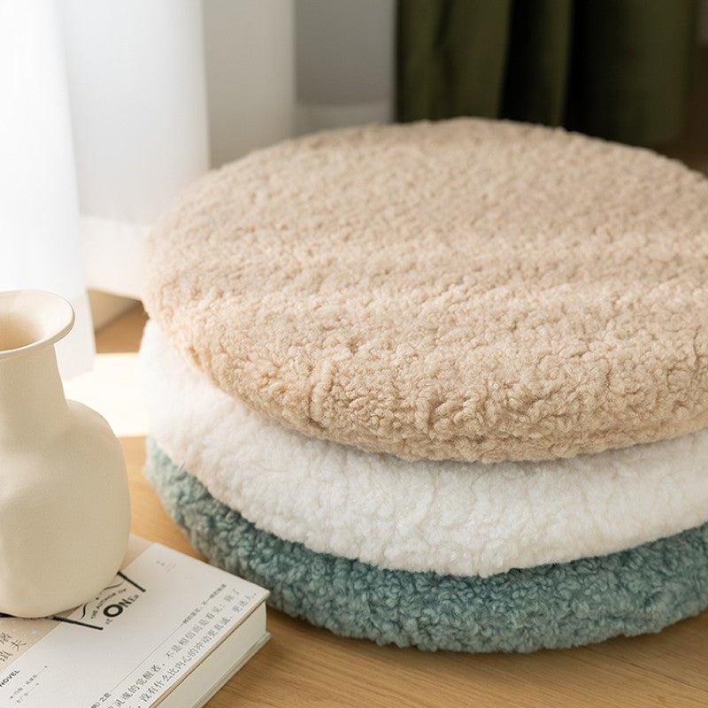 Feblilac Round Solid Faux Alpaca Plush Memory Foam Cushion