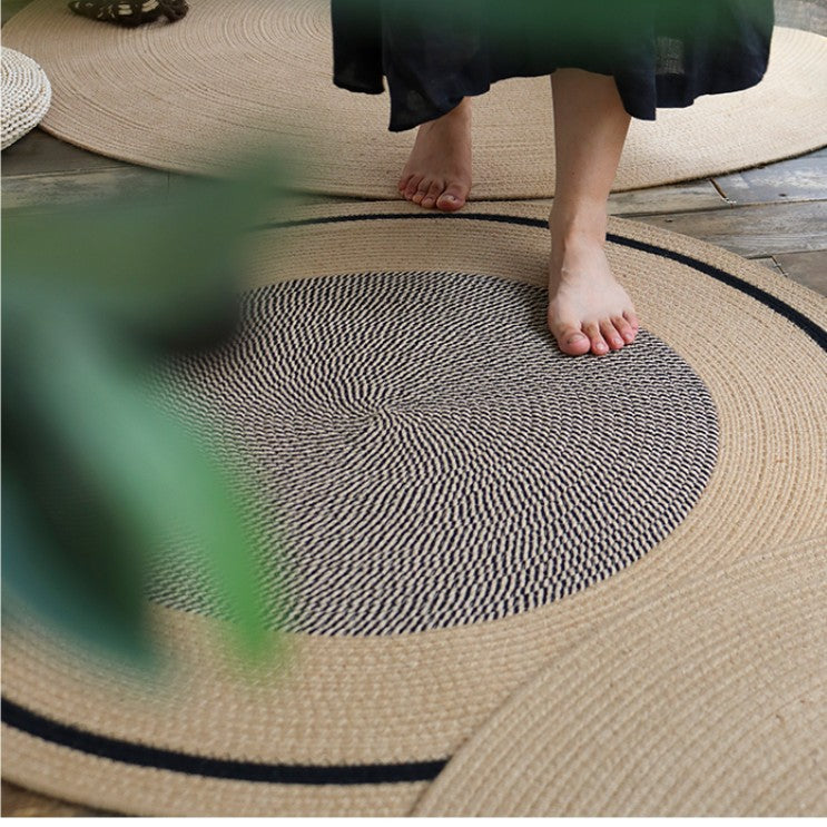 Feblilac Round Brown and Grey Handmade Jute Livingroom Carpet Area Rug