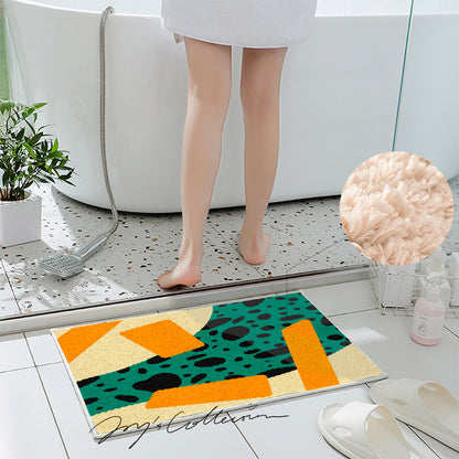 Feblilac Flowing Stain and Square Geometric Tufted Bath Mat