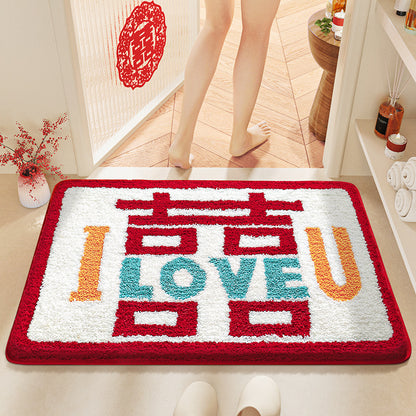 Feblilac Red Festive Love Tufted Bath Mat