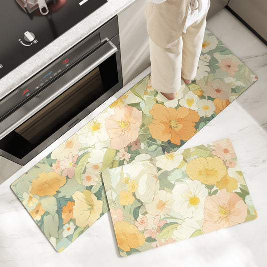 Feblilac Yamano Flower Field PVC Leather Kitchen Mat