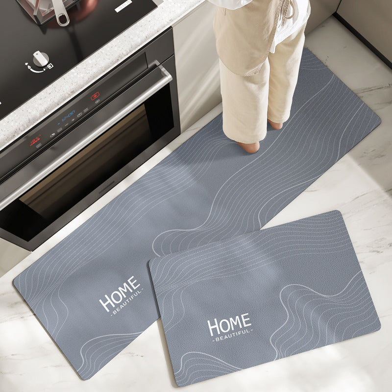 Feblilac Curve Arrangement PVC Leather Kitchen Mat