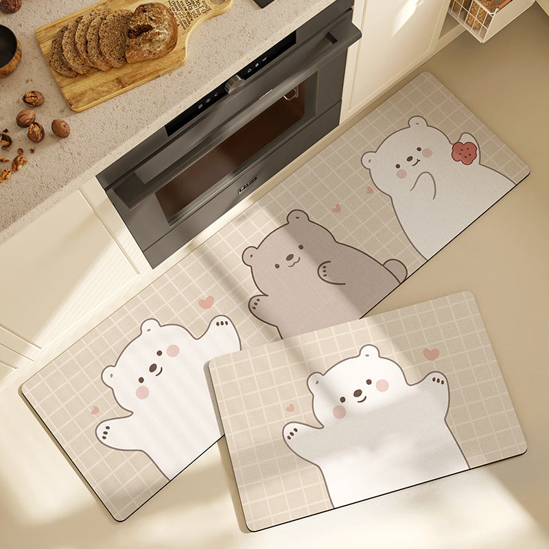 Feblilac Cartoon Three Bears PVC Leather Kitchen Mat