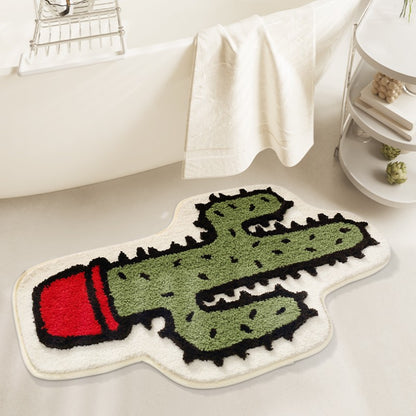 Feblilac Green Cactus Tufted Bath Mat