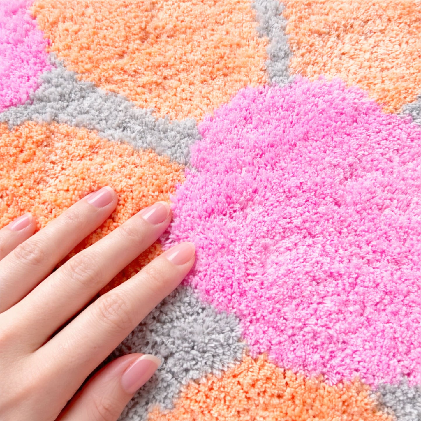 Feblilac Pink & Orange Flower Tufted Bath Mat – Soft Absorbent Non-Slip Rug