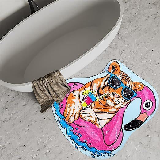 Feblilac Halloween The Tiger and Duck Float on The Water Horror Tufted Bath Mat