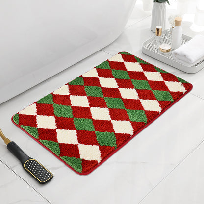 Bathroom Christmas Diamond Grid Tufted Bath Mat