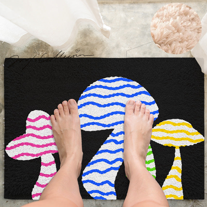 Feblilac Black Background Color Mushroom Tufted Bath Mat