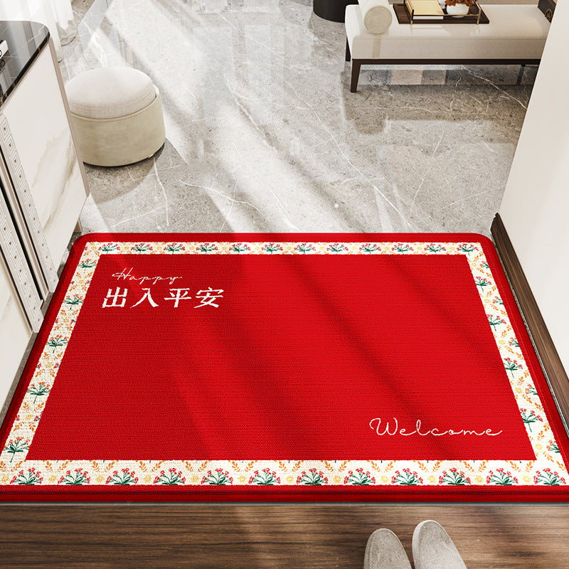 Feblilac Chinese Style Red Safety Polyester Door Mat