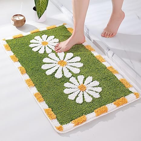 Feblilac Boho Cute Daisy Flower Tufted Bath Mat