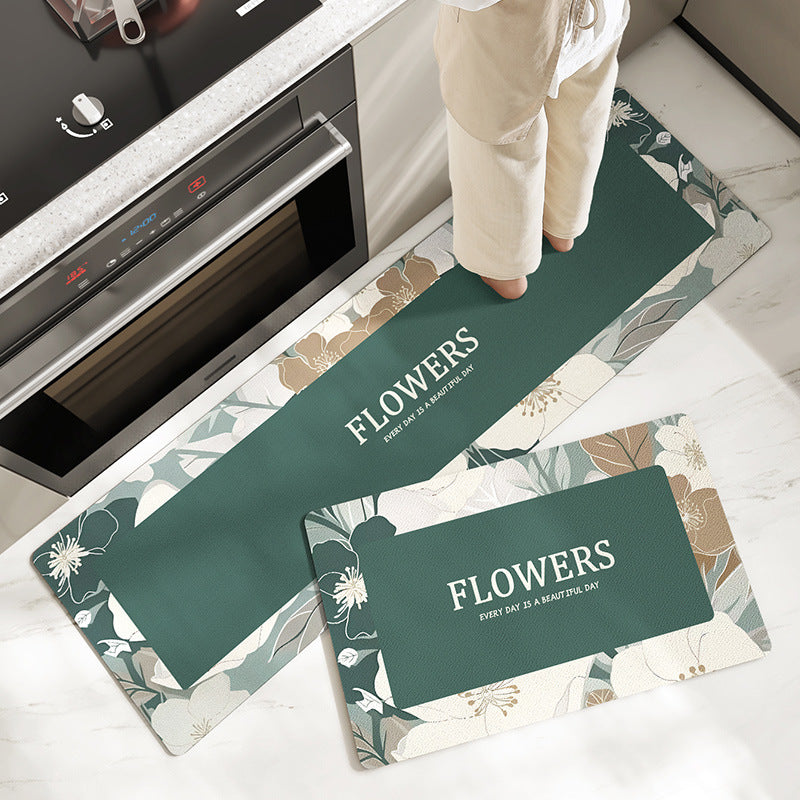 Feblilac Blooming Flowers PVC Leather Kitchen Mat