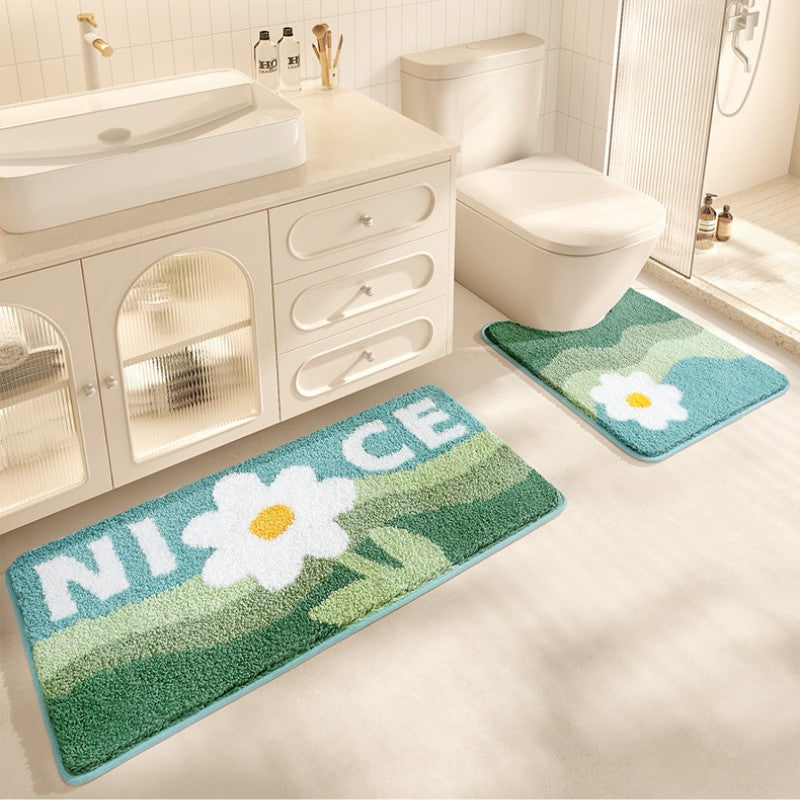 Feblilac Flowers and Mountains Tufted Bathroom Mat Toilet U-Shaped Floor Mat - view 2