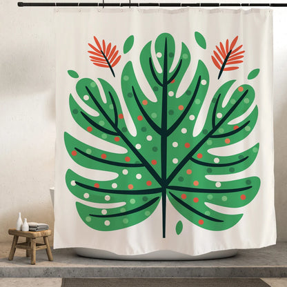 Feblilac Color Dot Green Monstera Shower Curtain