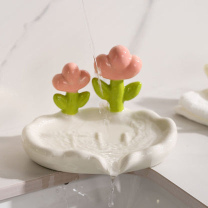 Feblilac Home Cute Super Cute Flower Ceramic Soap Box Bathroom