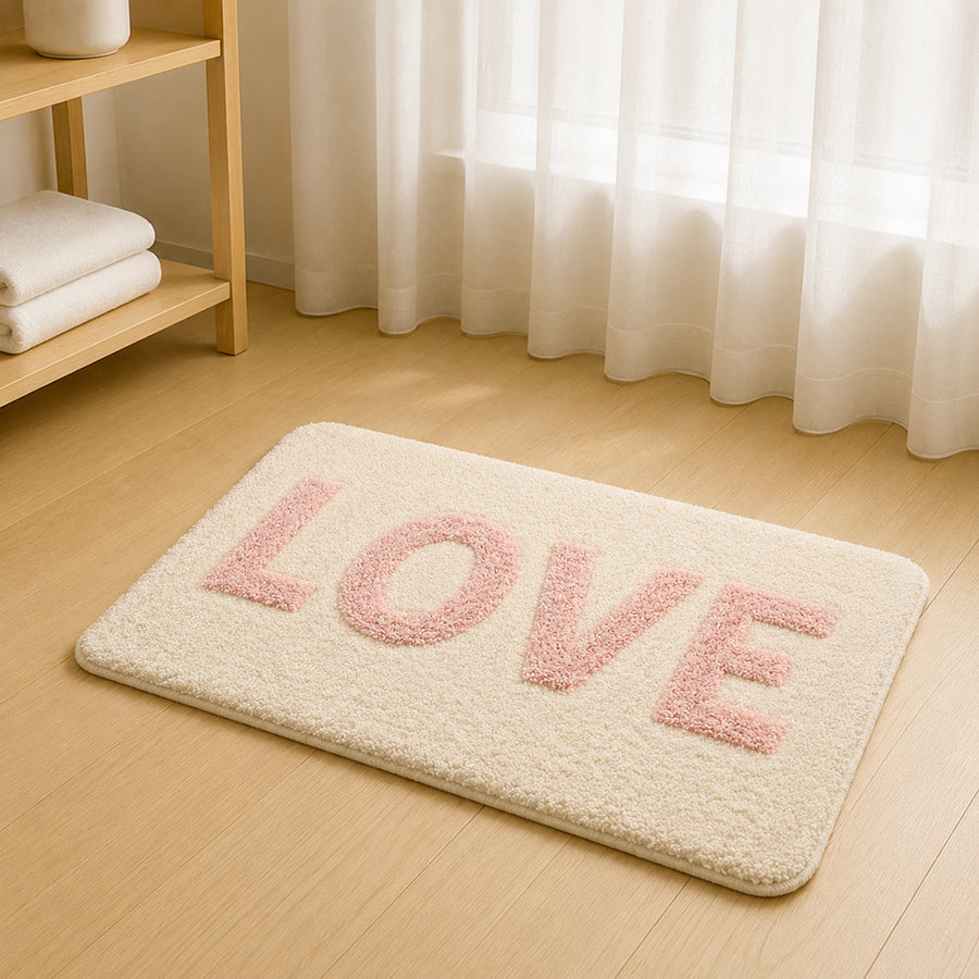 Feblilac LOVE Tufted Bath Mat – Cream with Pink Letters - view 3