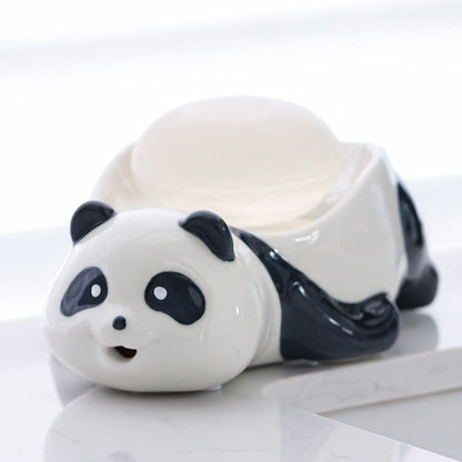 Feblilac Cute Red Panda Cartoon Ceramic Soap Box Creative Soap Box Rack Toilet Drain No Water Soap Dish