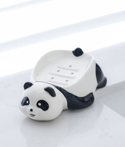 Feblilac Cute Red Panda Cartoon Ceramic Soap Box Creative Soap Box Rack Toilet Drain No Water Soap Dish