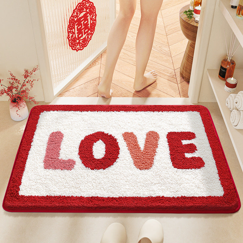 Feblilac Red Festive Love Tufted Bath Mat