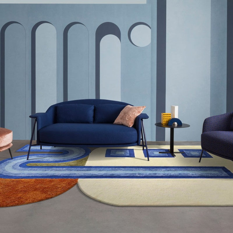 Feblilac Abstract Blue Lock Handmade Tufted Acrylic Livingroom Carpet Area Rug - view 3