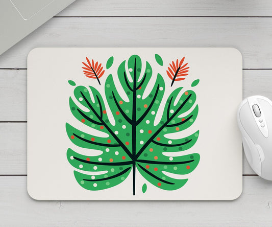 Feblilac Color Dot Green Monstera Mouse Pad