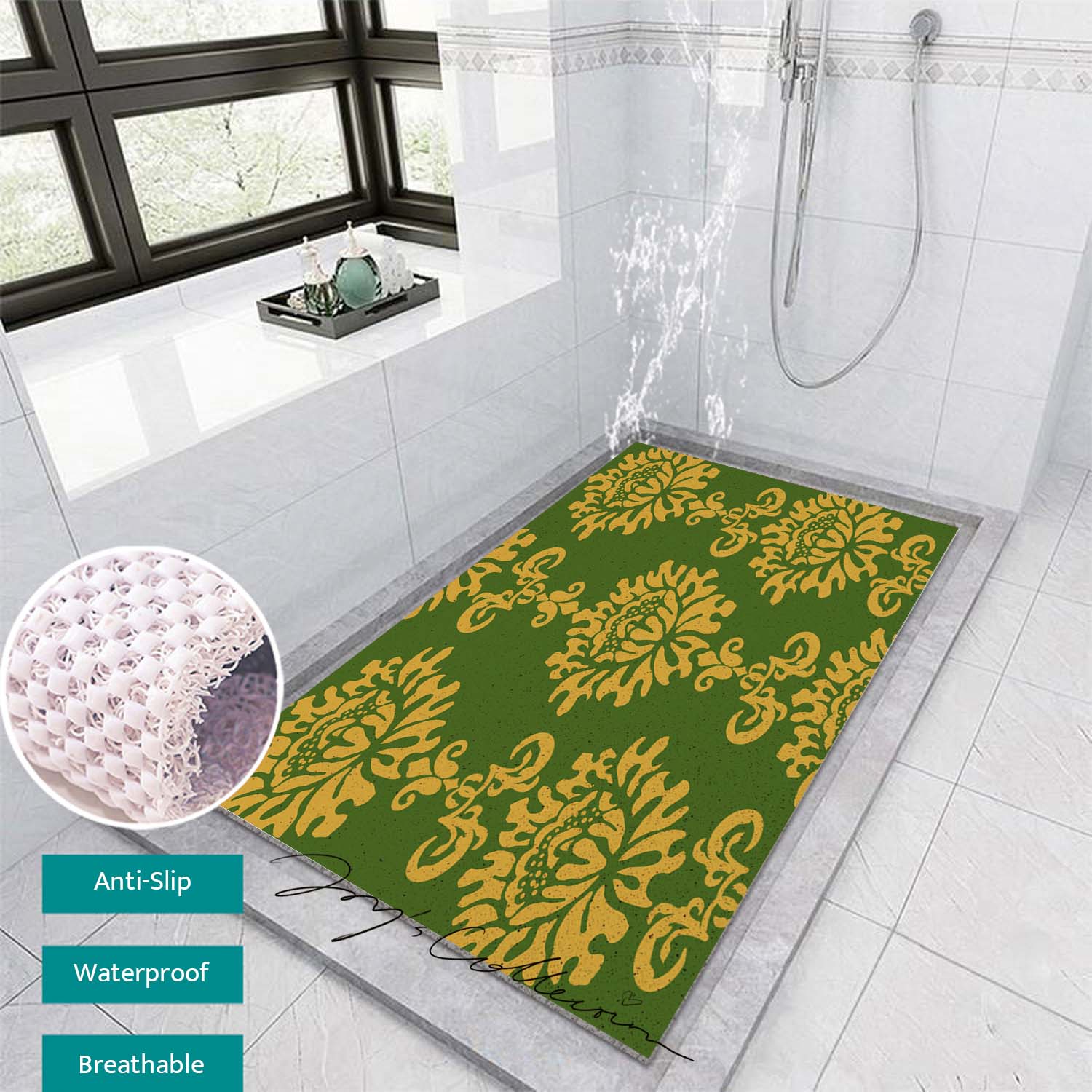 Feblilac Baroque Style One Big Flower PVC Coil Bathtub Mat and Shower Mat