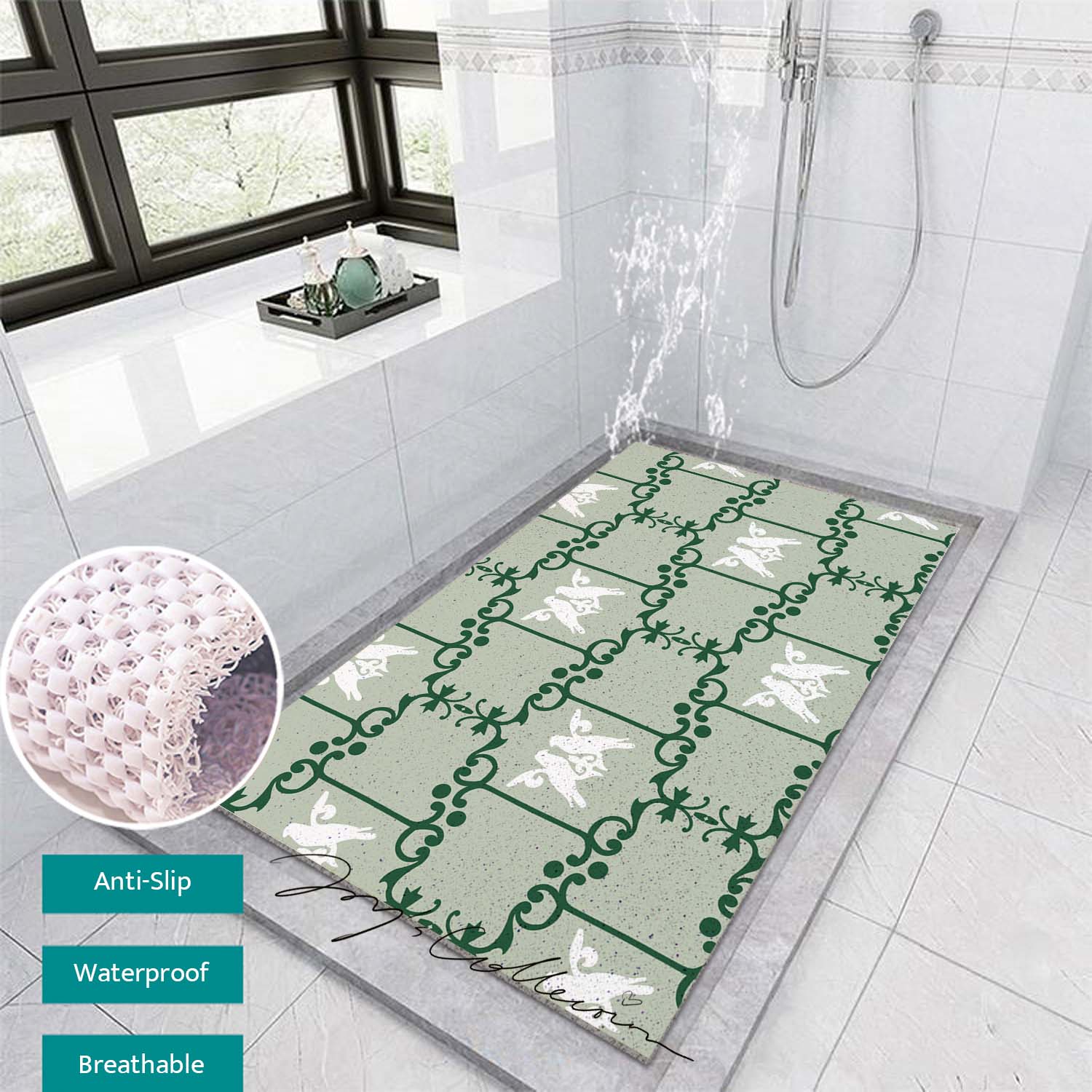 Feblilac Baroque Pigeon PVC Coil Bathtub Mat and Shower Mat