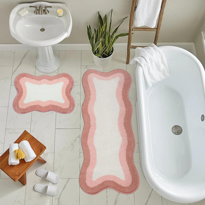 Pink Gradient Bath Mats, Rug for Bathroom, Cute Non-Slip Irregular Shape Carpet for Shower Room