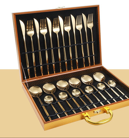 Feblilac Stainless Steel Dinnerware Knife and Fork Spoon 24pcs Set