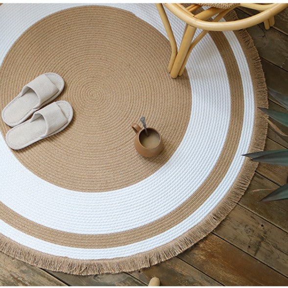 Feblilac Round Brown and White Handmade Jute Livingroom Carpet Area Rug - view 3