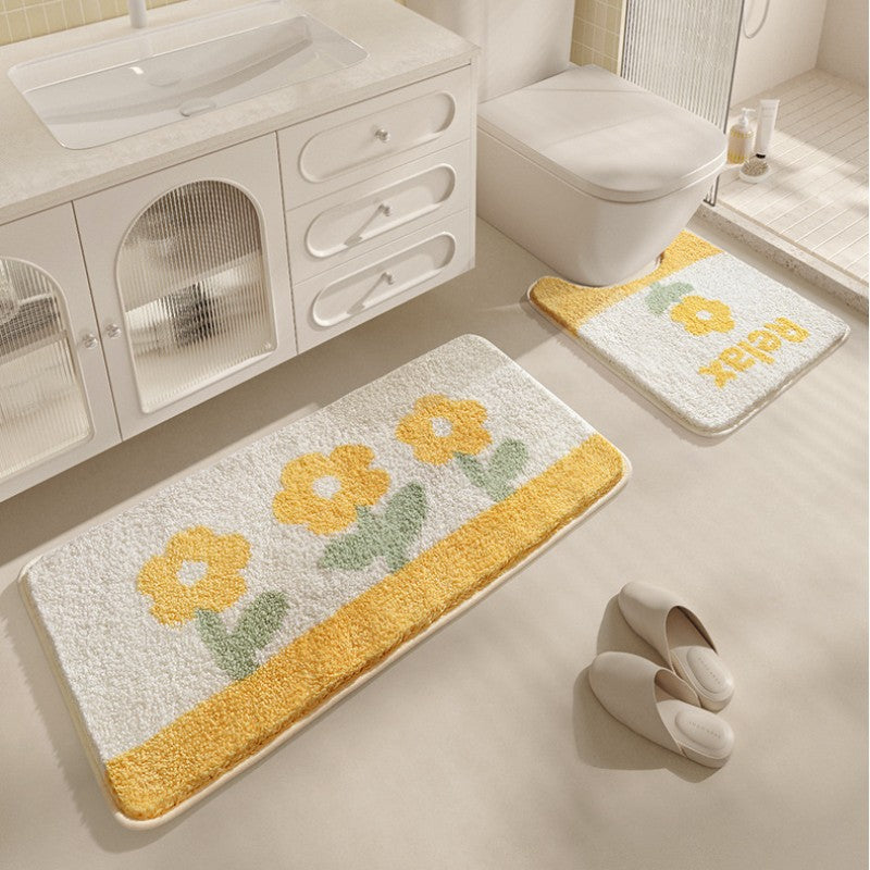 Feblilac Yellow Sunflowers Tufted Bathroom Mat Toilet U-Shaped Floor Mat