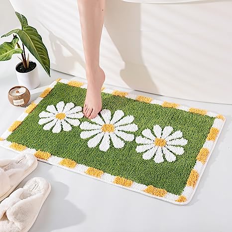 Feblilac Boho Cute Daisy Flower Tufted Bath Mat