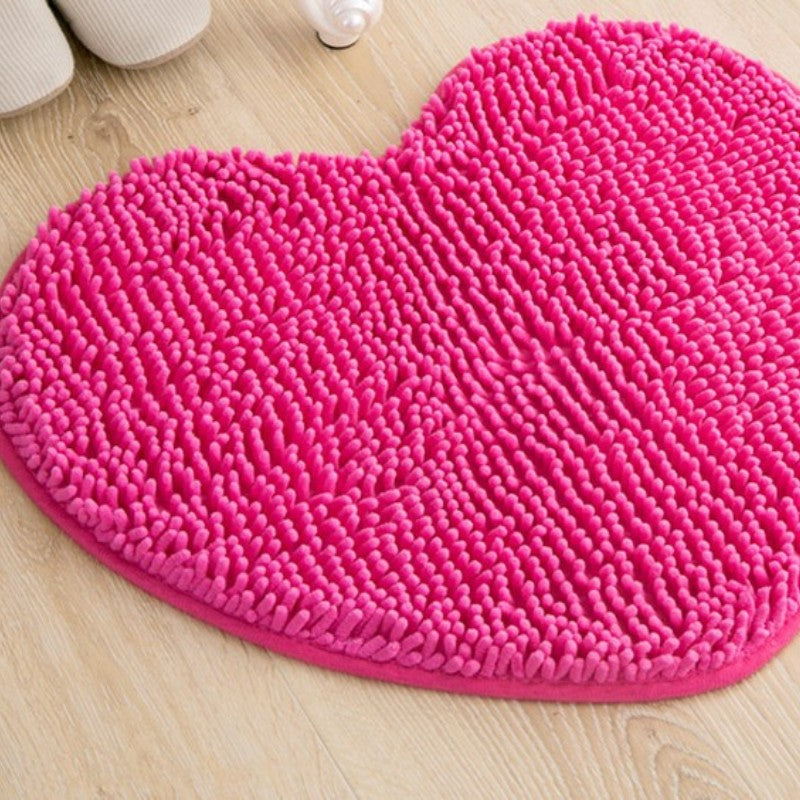 Feblilac Heart-shaped Solid Chenille Non-Slip Microfiber Shag Bathroom Rug Mat