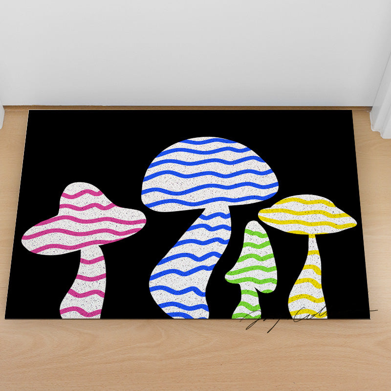 Feblilac Black Background Color Mushroom PVC Coil Door Mat