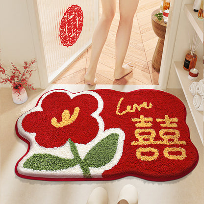 Feblilac Red Festive Love Tufted Bath Mat