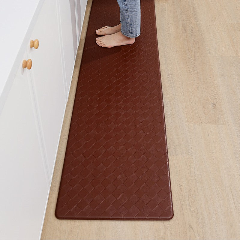 Feblilac Solid Color Grid Leather Kitchen Mat