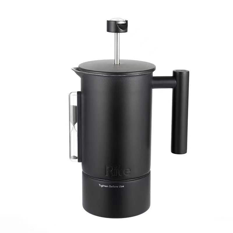 Feblilac Double Layer French Press Stainless Steel Coffee Maker with Hourglass and Thermometer