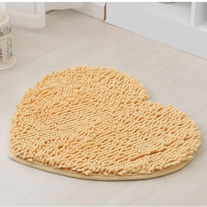 Feblilac Heart-shaped Solid Chenille Non-Slip Microfiber Shag Bathroom Rug Mat