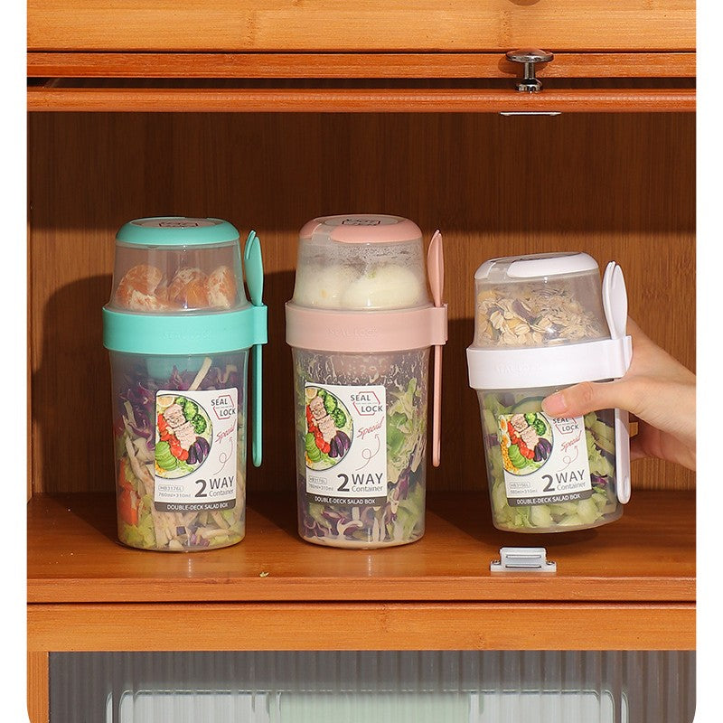 Feblilac Breakfast Salad Cup Milkshake Cup with Fork Spoon Seal with Lid